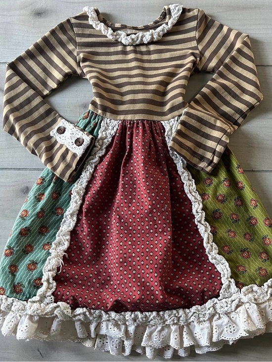 Mustard Pie Other - Mustard Pie Brown Striped & Multi-Panel Ruffle Dress
